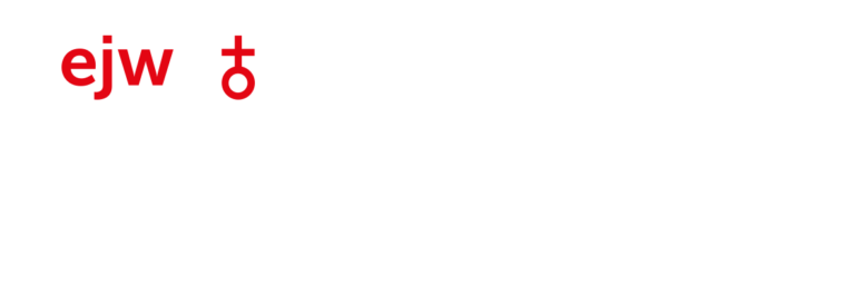 Logo mit den roten Buchstaben „ejw“ und einem Symbol, darüber der deutsche Text „Evangelisches Jugendwerk in Württemberg“ auf hellgrauem Hintergrund.